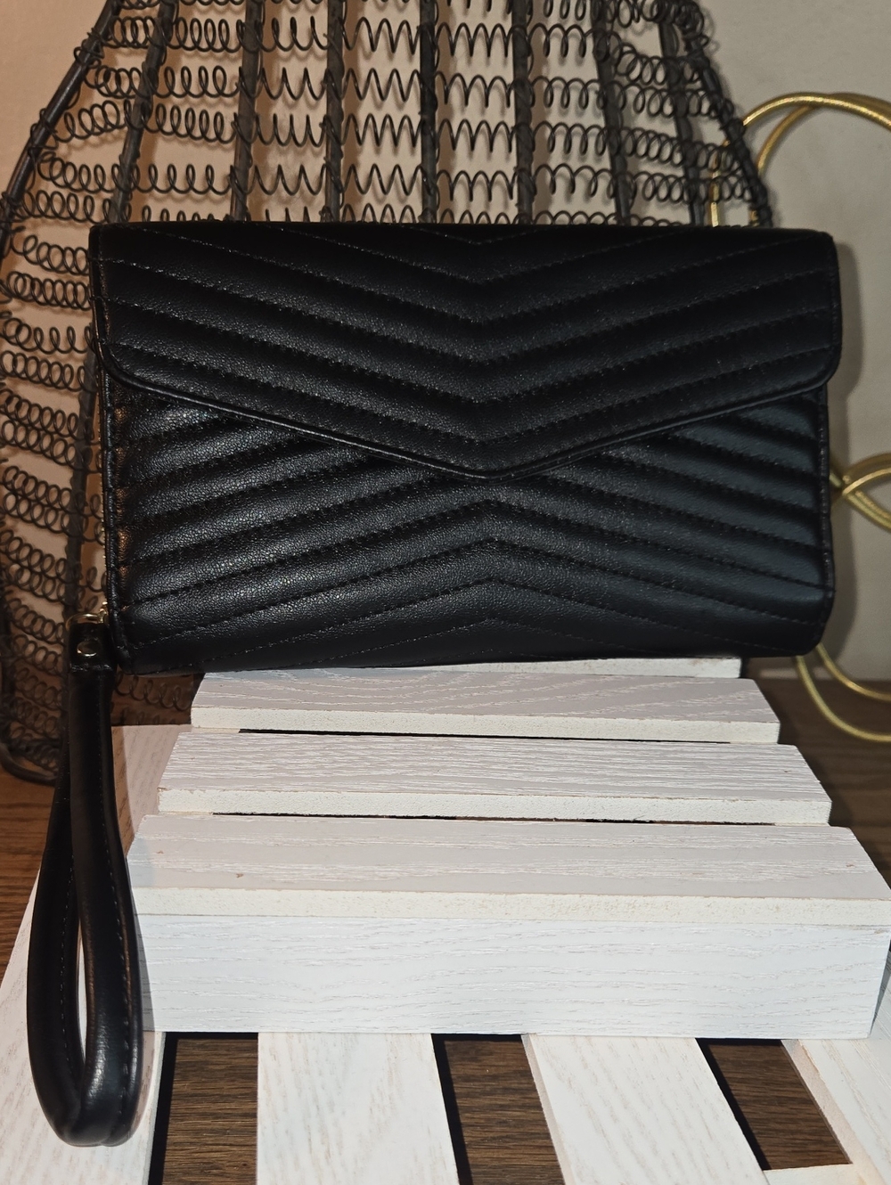 Black Quilted Envelope Wristlet Bag